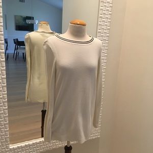 Talbots Ivory Sweater XS w/ navy stripes up sides